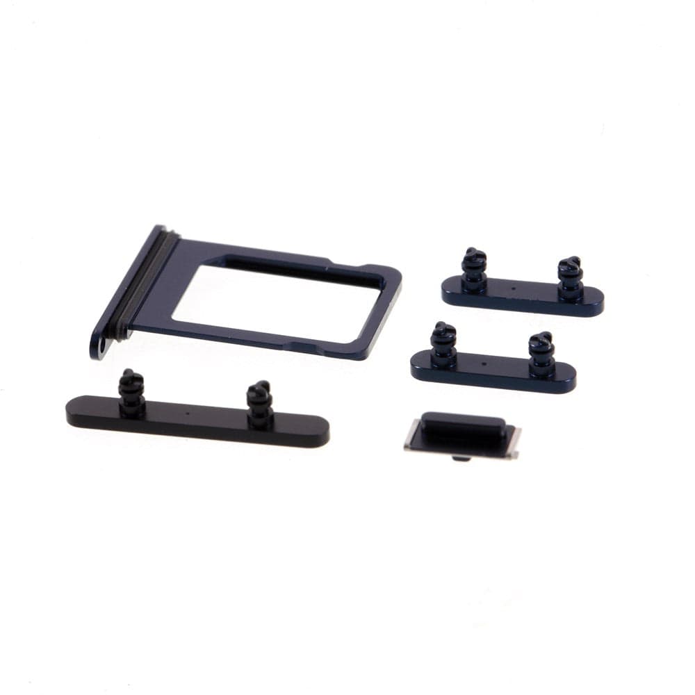 Pièce compatible Composants Pack boutons volume + vibreur + power + tiroir SIM iPhone 12 Bleu