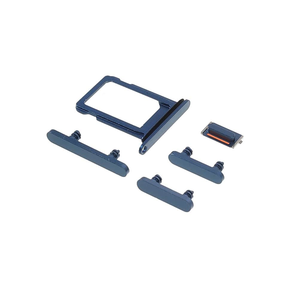 Pièce compatible Composants Pack boutons volume + vibreur + power + Tiroir SIM iPhone 13 Mini Bleu